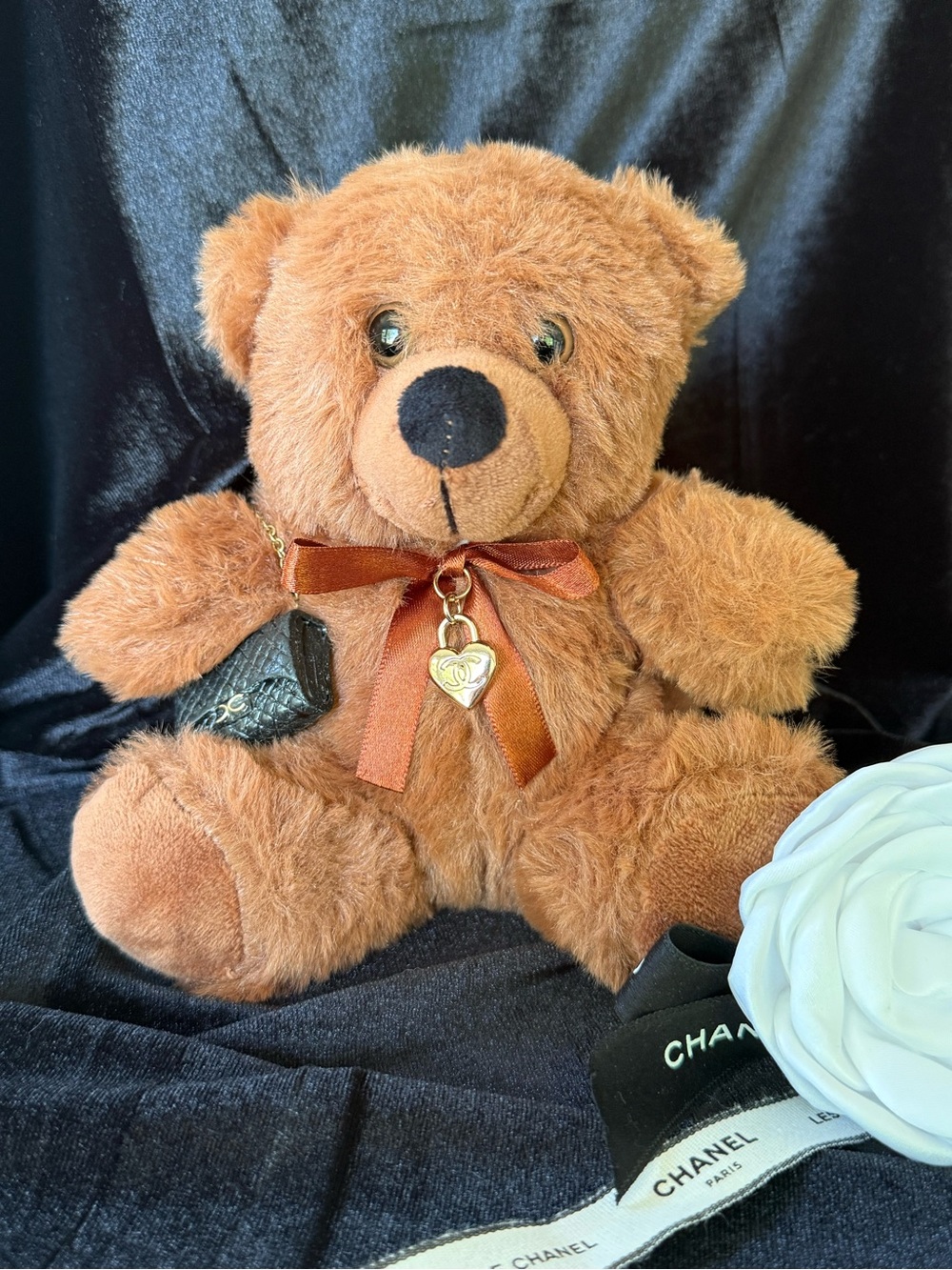 Coco the Brown Teddy Bear with Heart Charm and Hand Bag (key chain)